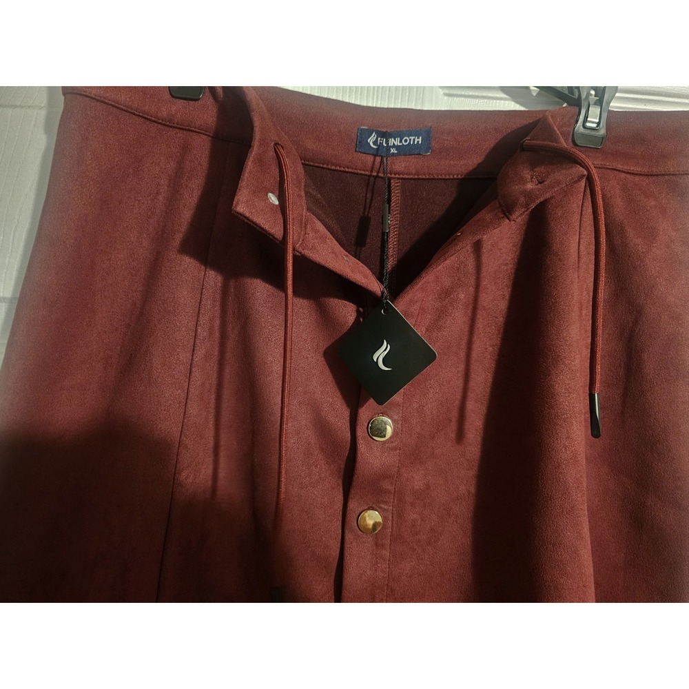 NWT Women's XL Burgundy Maroon A-Line Mini Skirt High Waist Gold Button Front - Picture 14 of 16